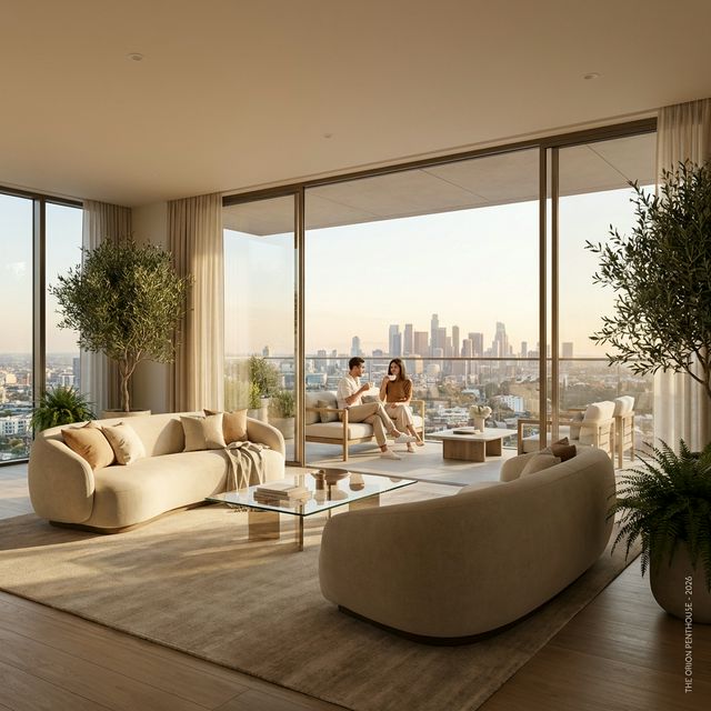 Modern luxury penthouse with city skyline views