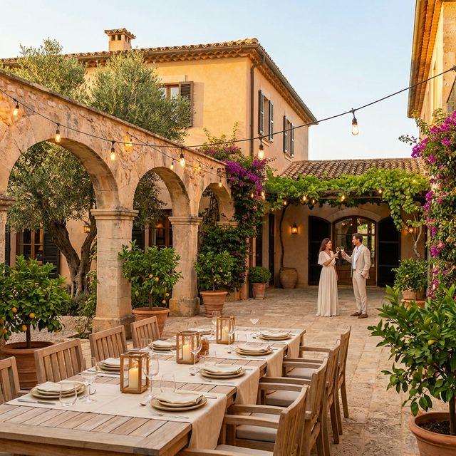 Mediterranean-style mansion courtyard